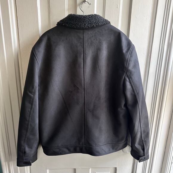 Express Faux Suede Sherpa-Lined Trucker Chore Jacket Charcoal Gray NWT - Picture 6 of 8